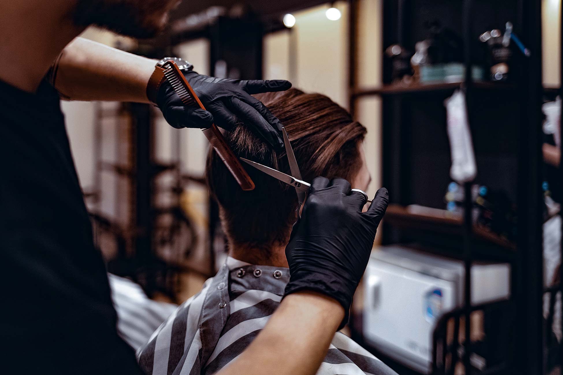 Haircut in progress at Global Glam Studio